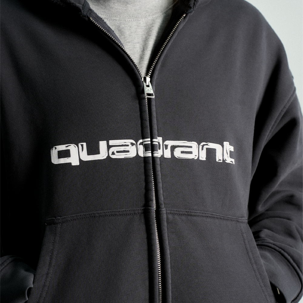 Quadrant Core Zip Hoodie Off Black | Heavyweight Boxy Fit